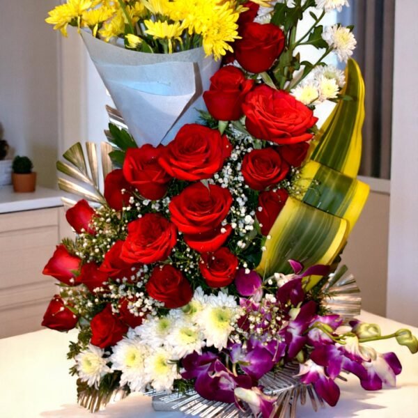 Magnificent mix of Roses,Chrys and Blue Orchids - Image 3