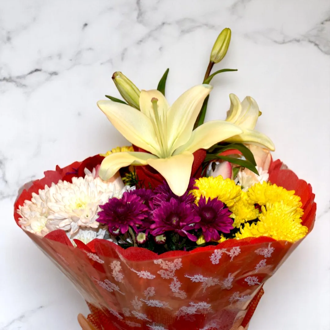 Lily and Chrysanthemum Bouquet made with love at best prices