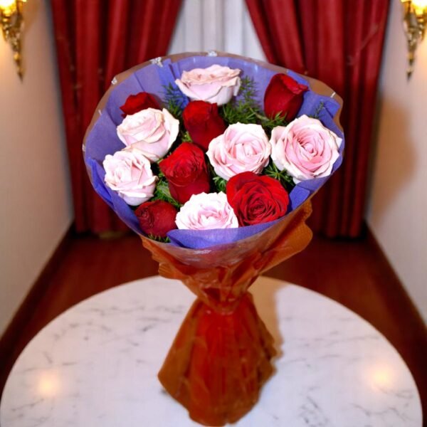 Lively Red and Pink Rose hand-tied bouquet - Image 4