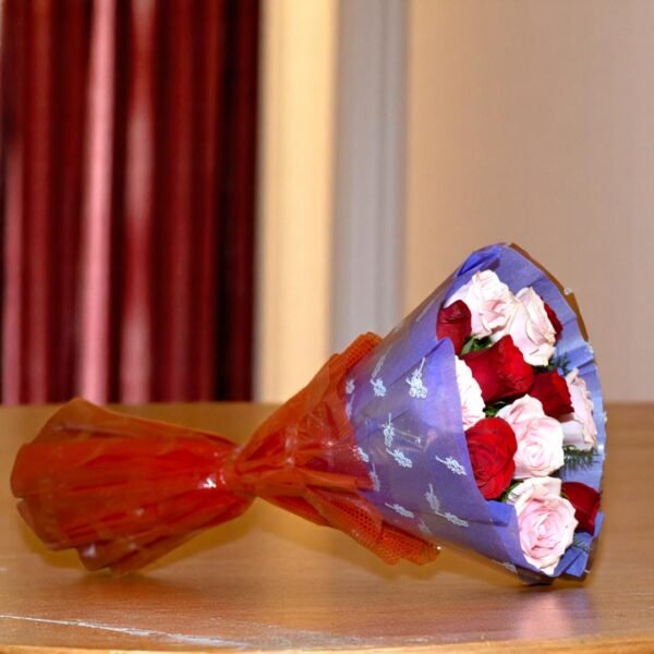 Lively Red and Pink Rose hand-tied bouquet - Image 5
