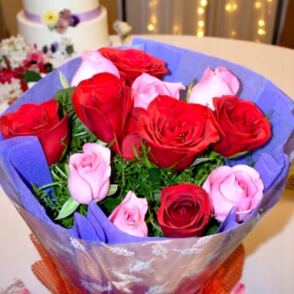 Blooming Red and Pink Rose hand-tied bouquet - Image 4
