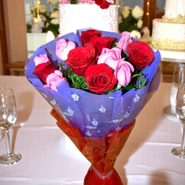 Blooming Red and Pink Rose hand-tied bouquet - Image 3