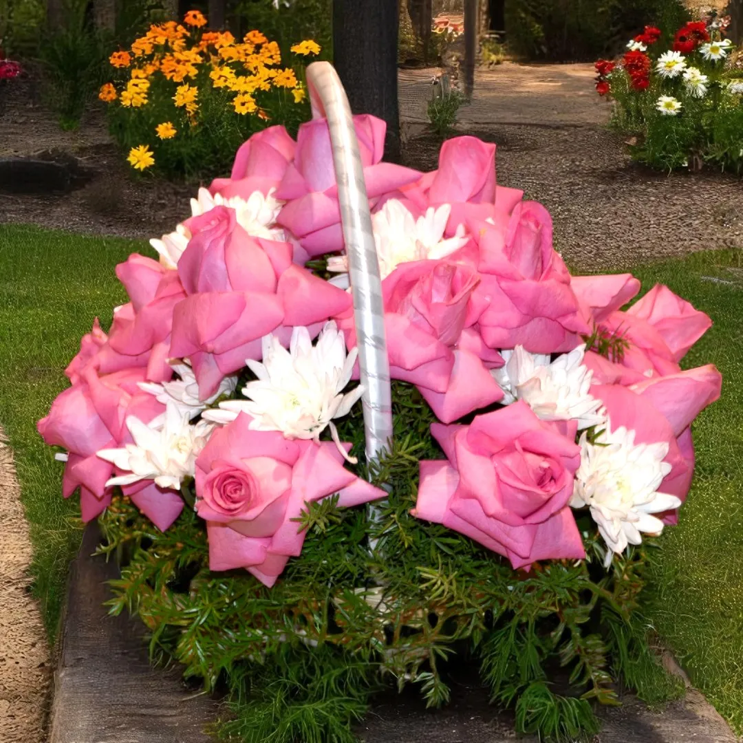 Pink Rose Flower Basket - 2