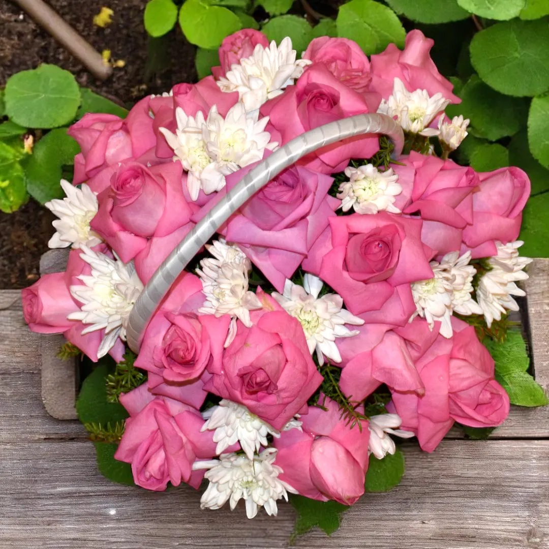 Pink Rose Flower Basket - 3