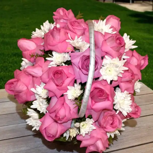 Pink Rose Flower Basket - 4