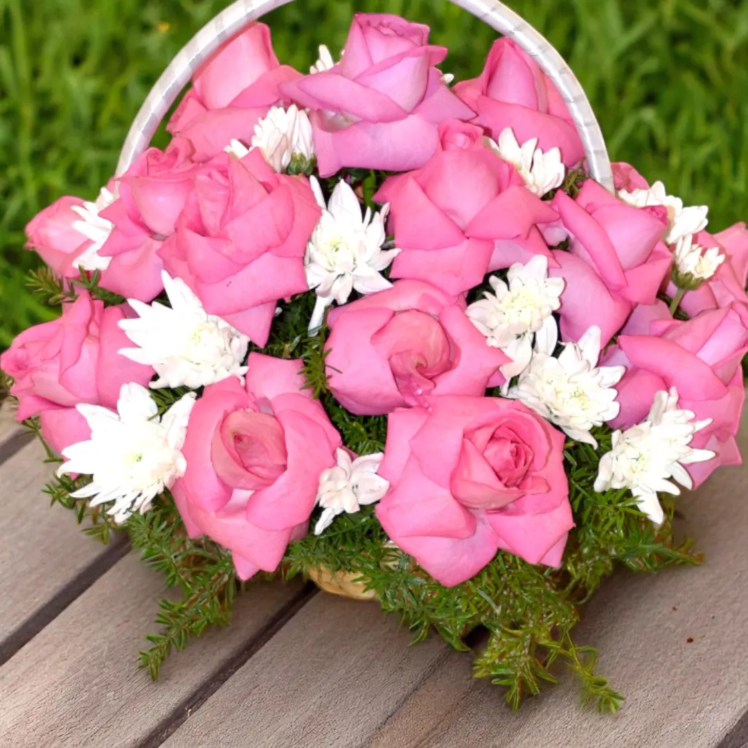 Pink Rose Flower Basket - 5
