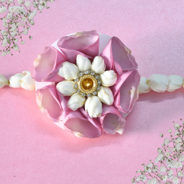 Stylish flower Rakhi - Jasmine & Purple Rose Petals