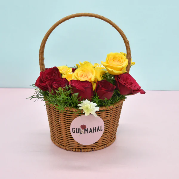 Yellow and Red Rose Basket