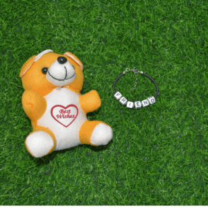 Friendship Bracelet - "FRIEND" Letter Beads on Black Cord and Yellow Teddy Bear