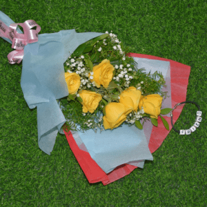 Friendship Bracelet - "FRIEND" Letter Beads on Black Cord, and Yellow Roses