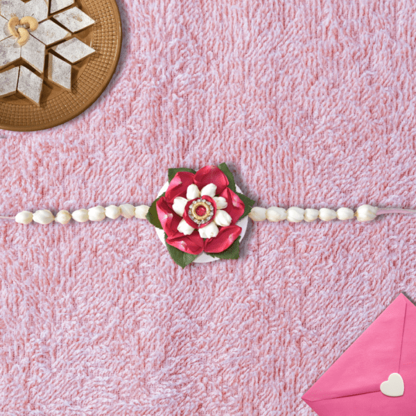 Eco-friendly Rakhi made with red rose petals and white jasmine buds