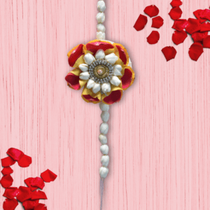 Red & Yellow rose Rakhi adorned with Arabian Jasmine bracelect