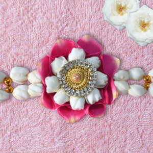 Pinl rose petals, Arabian jasmine centrepiece with double flower beads