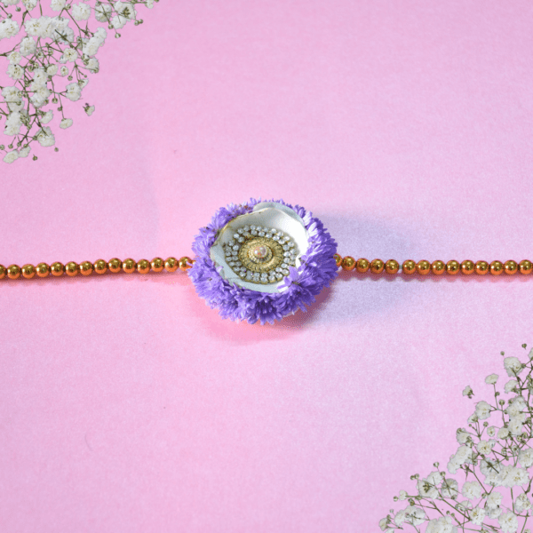 Floral Rakhi with Gypsy, Rhinestones & Golden Beads