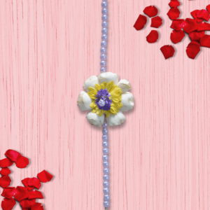 White rose petals and pearls bead rakhi