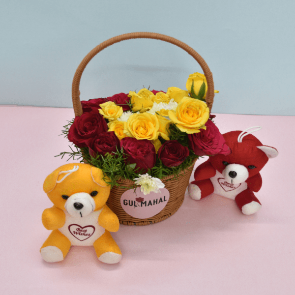 Yellow and Red Rose Basket