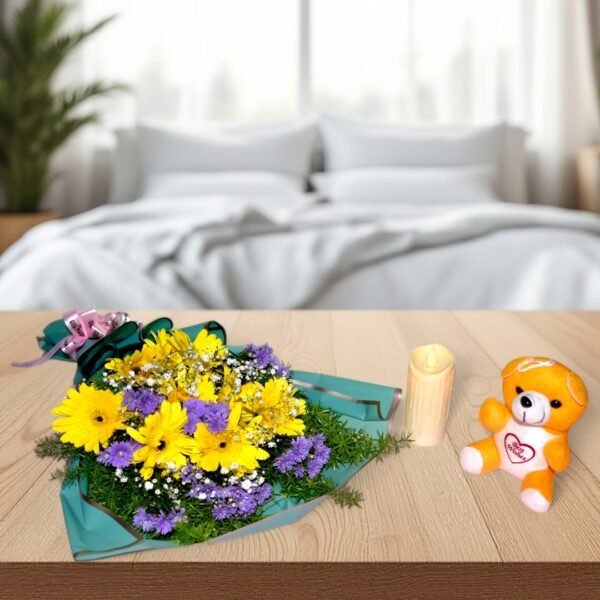 Vibrant Yellow and Purple Mixed Flower Bouquet - Image 4