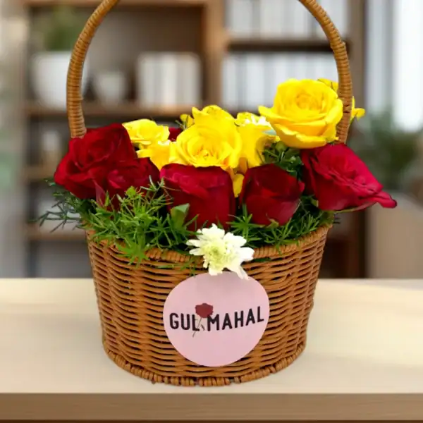 Red & Yellow Rose Flower Basket in India