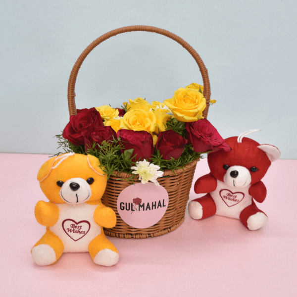 Yellow and Red Rose Basket