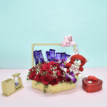 Exquisite Flower Basket with Red Roses and Cadbury Dairy Milk