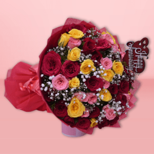 Pink, Red, And Yellow Rose Bouquet