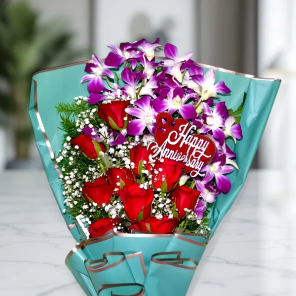 Beautiful Red Rose & Orchid Bouquet at best prices