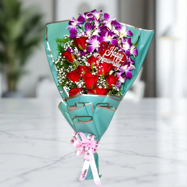 Beautiful Red Rose & Orchid Bouquet near you