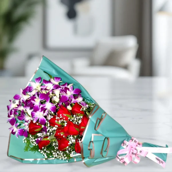 Beautiful Red Rose & Orchid Bouquet near you at best prices