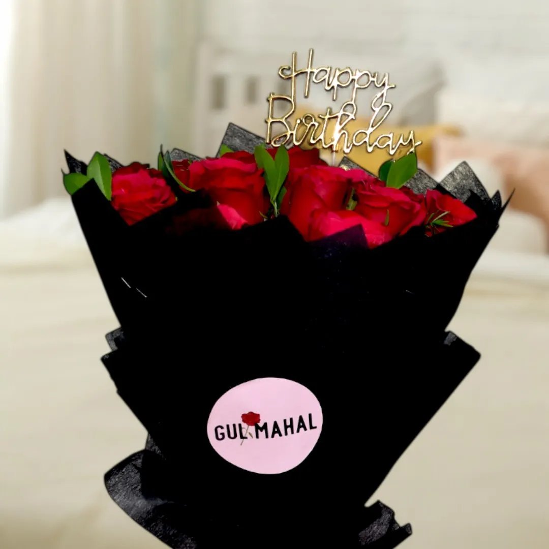 Bold Red Rose Bouquet wrapped in Black paper - 4