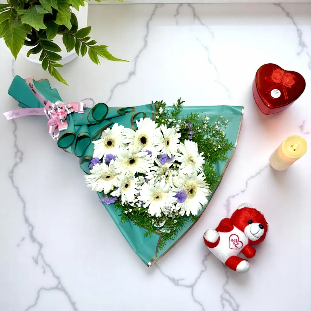 Buy White Gerbera Bouquet online at best prices in Hyderabad, Delhi, Bangalore, Chennai, Mumbai, and more