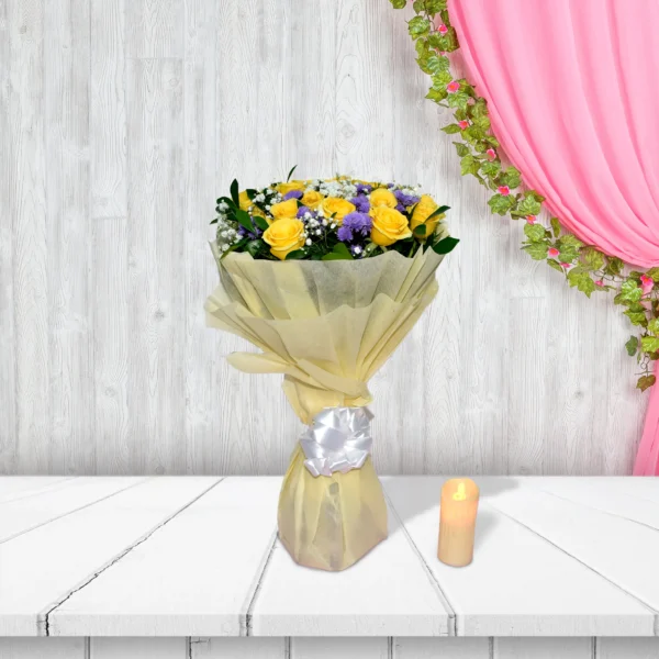 Buy Yellow Rose Bouquet made with Yellow Roses, & Gypsy, and Daisies as fillers Online at best prices
