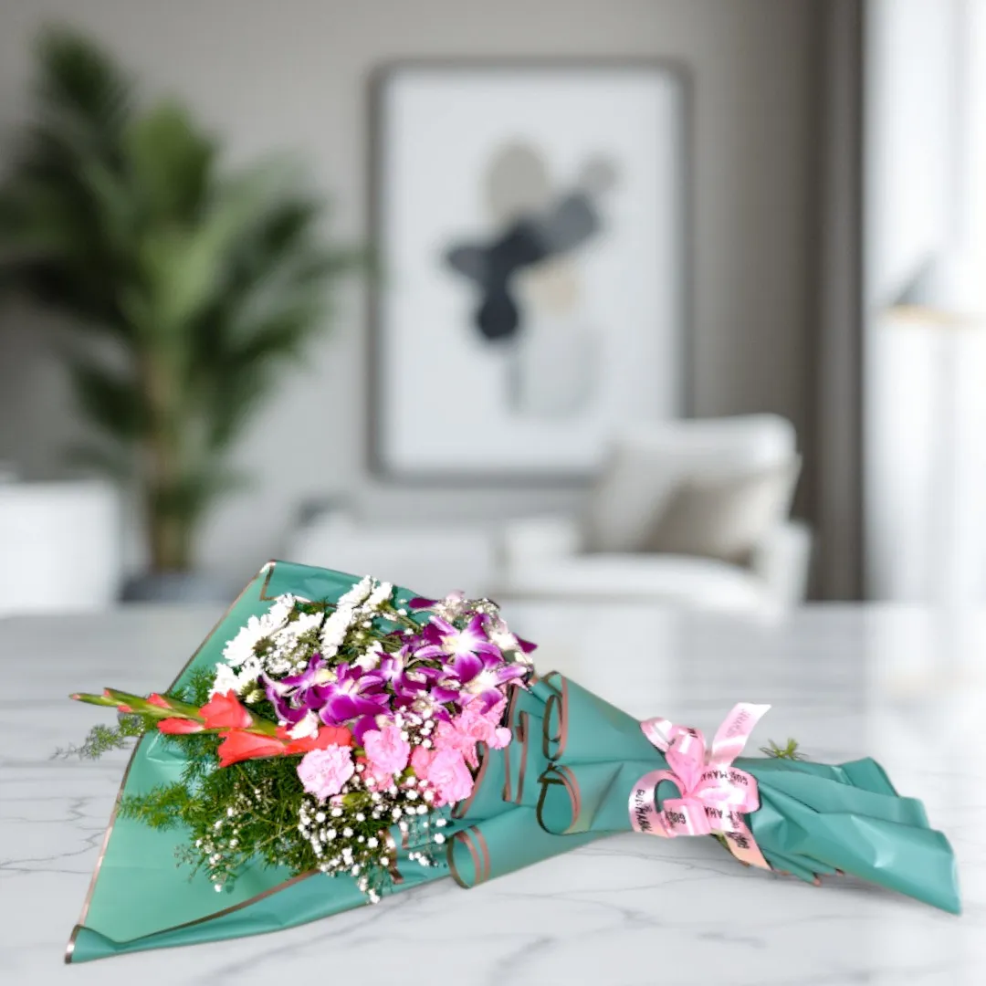 Pink Carnation, White Chrys, Orchids, and Glads Bouquet - 3