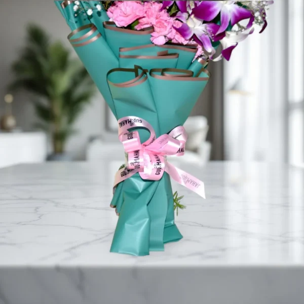 Pink Carnation, White Chrys, Orchids, and Glads Bouquet - 5