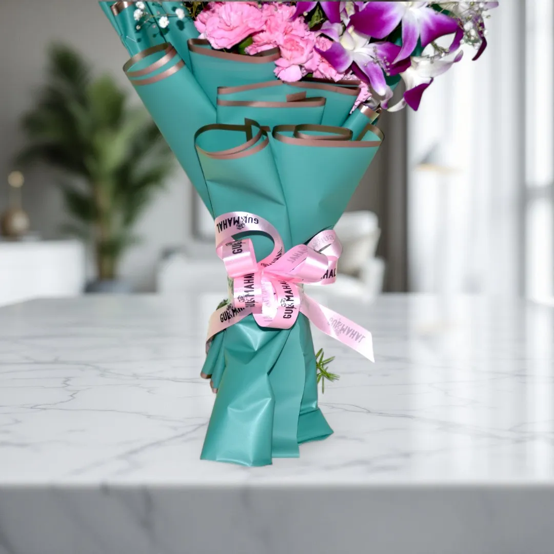 Pink Carnation, White Chrys, Orchids, and Glads Bouquet - 5