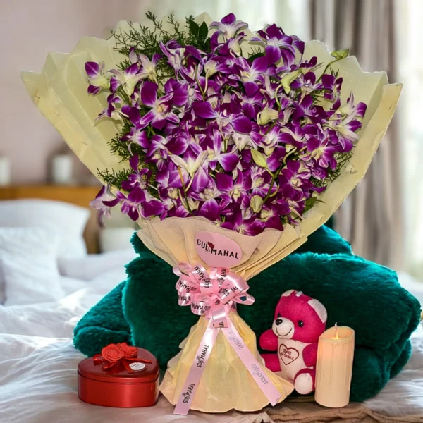 Purple Orchid Bouquet at best prices