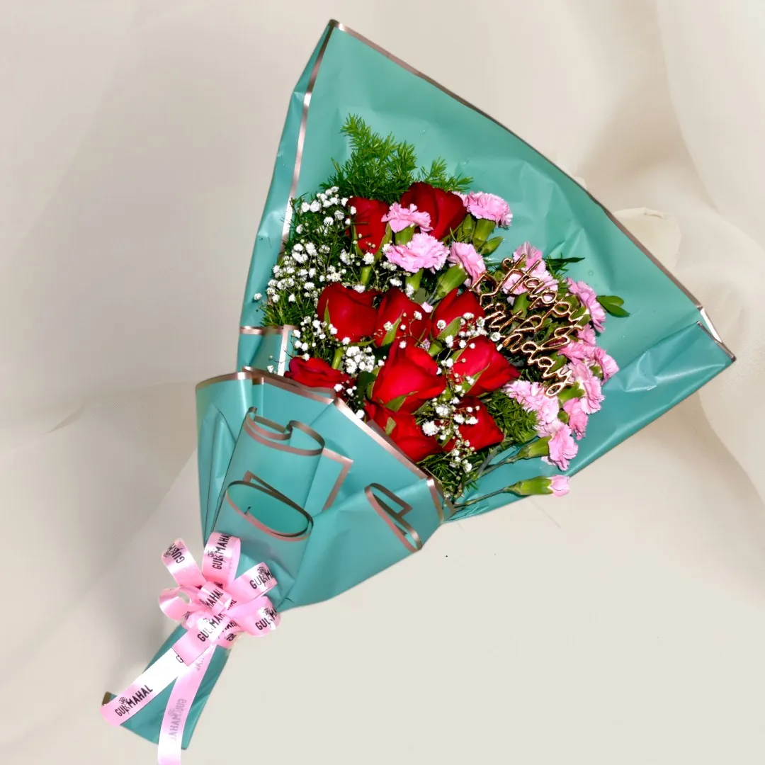 Red Rose & Pink Carnation Bouquet - 1