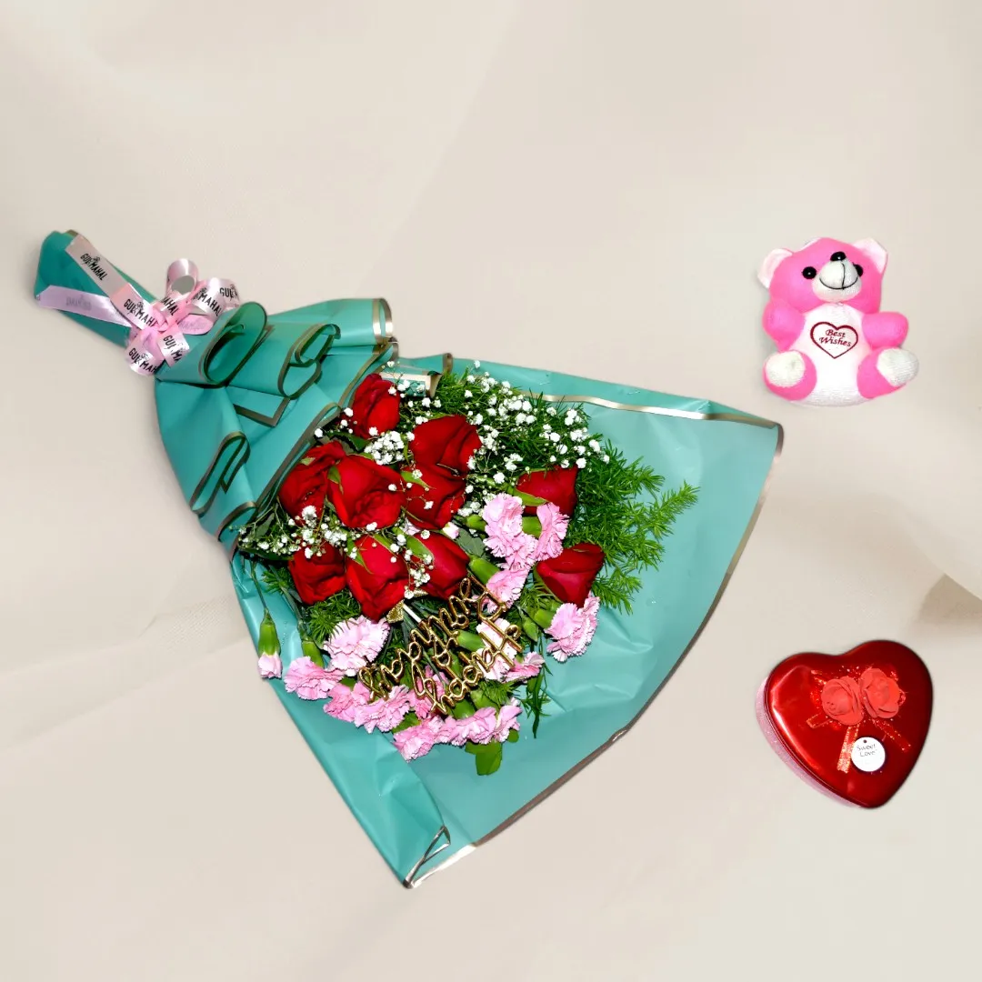 Red Rose & Pink Carnation Bouquet - 4