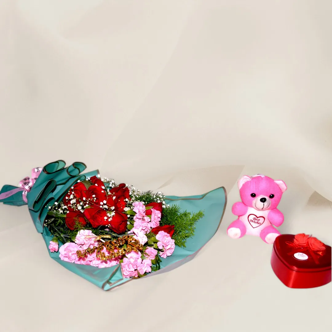 Red Rose & Pink Carnation Bouquet - 5