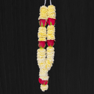 beautiful pooja garlands made with white Chamanti and red rose