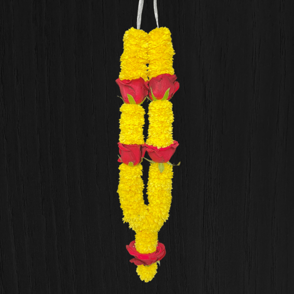 Yellow Chamanti and Red Rose pooja garland