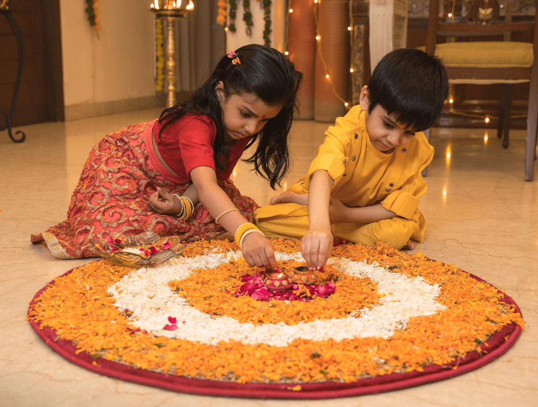 Flower Rangoli making process