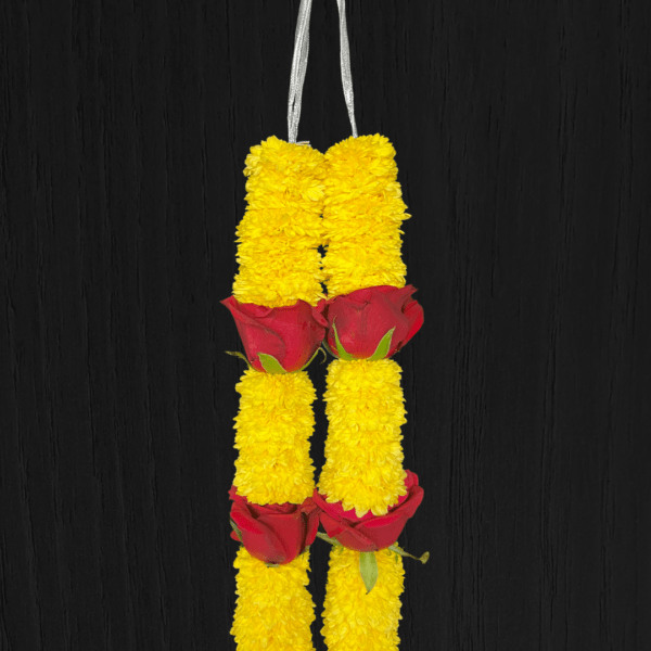 Yellow Chamanti and Red Rose pooja garland