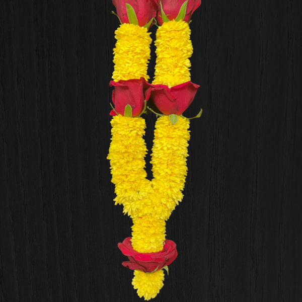 Yellow Chamanti and Red Rose pooja garland