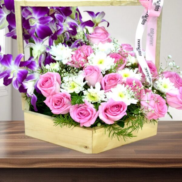 Pink Rose Flower Basket - Image 3