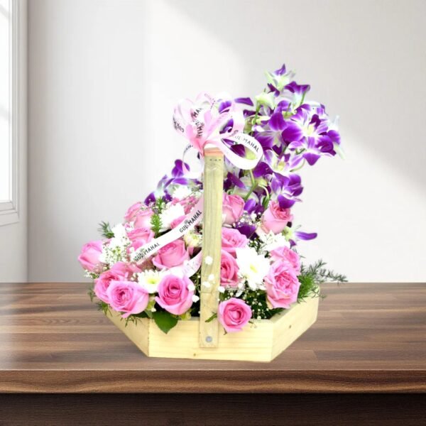 Pink Rose Flower Basket - Image 4