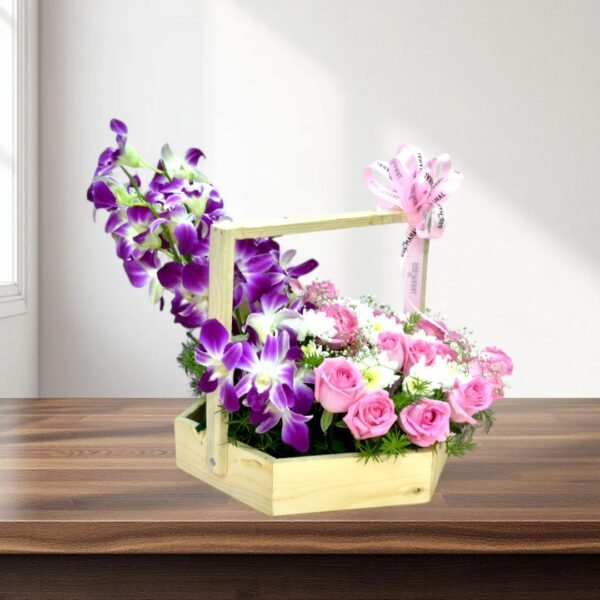 Pink Rose Flower Basket - Image 5