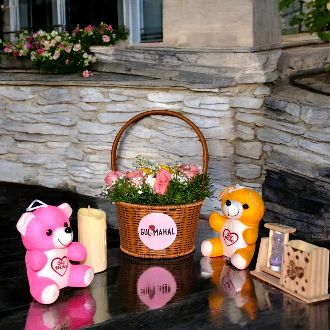 Order Pink & Yellow Rose Flower Basket online at best prices