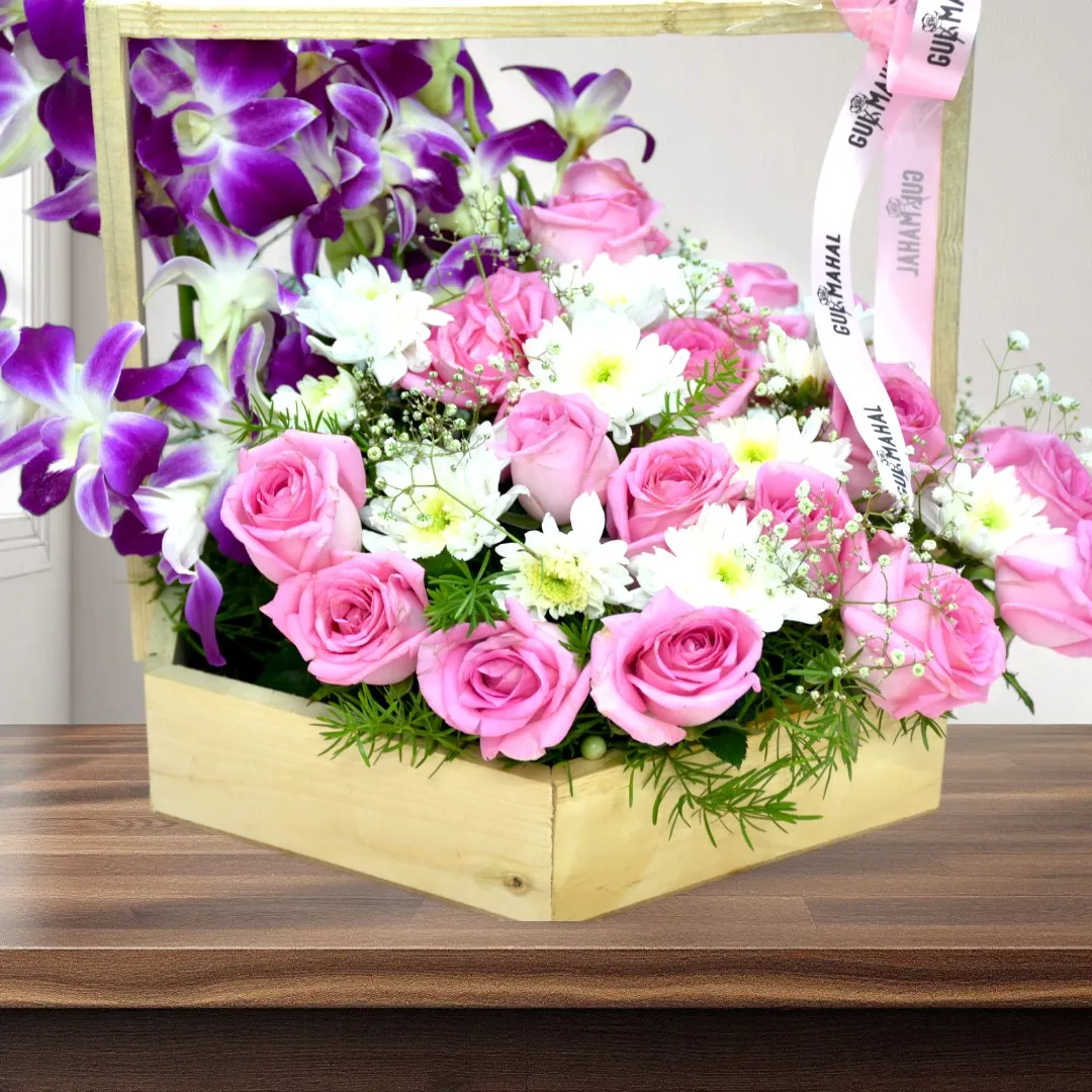 Pink Rose & Orchid Flower Basket - 2