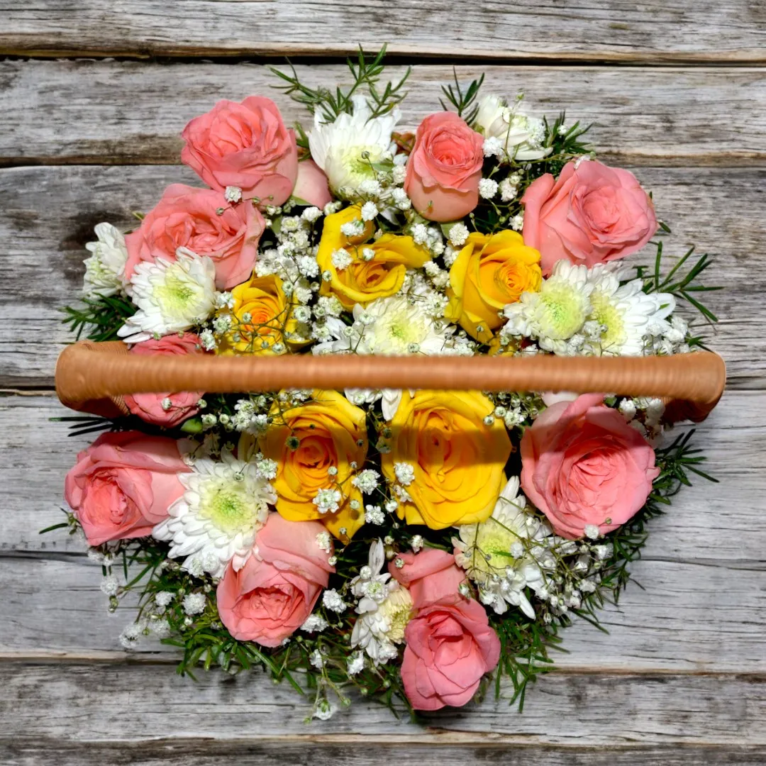 Pink & Yellow Rose Flower Basket online