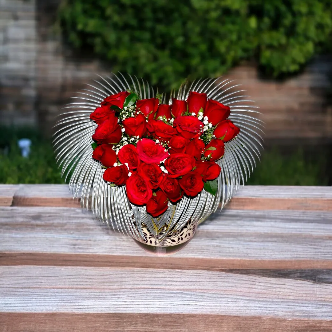 Romantic Red Rose heart shape basket - 2